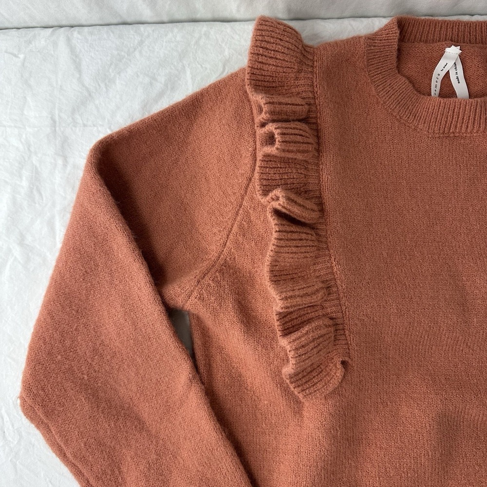 Dreamers By Debut Sweater Womens Small Pullover Orange Dress Tunic Long Ruffle - Picture 3 of 8